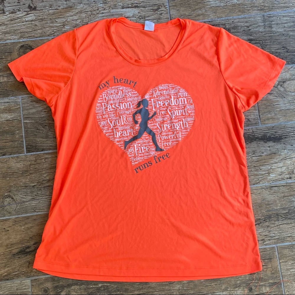 Ladies Orange My Heart Runs Free Running Tee - Picture 1 of 7